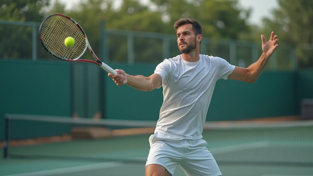 لاعب تنس يقوم بإرسال قوي على ملعب التنس
