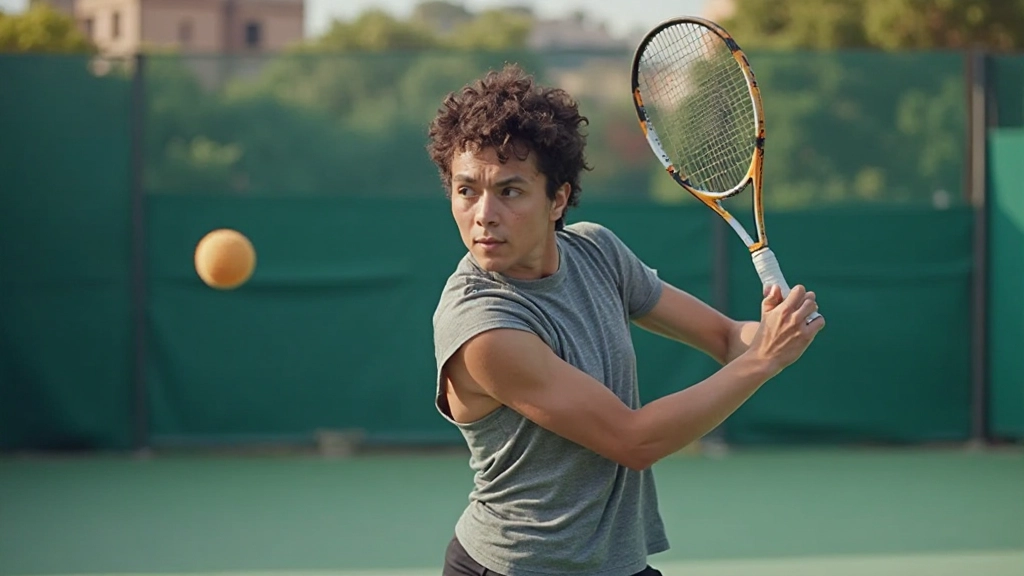 لاعب تنس يقوم بضربة الفورهاند على ملعب التنس